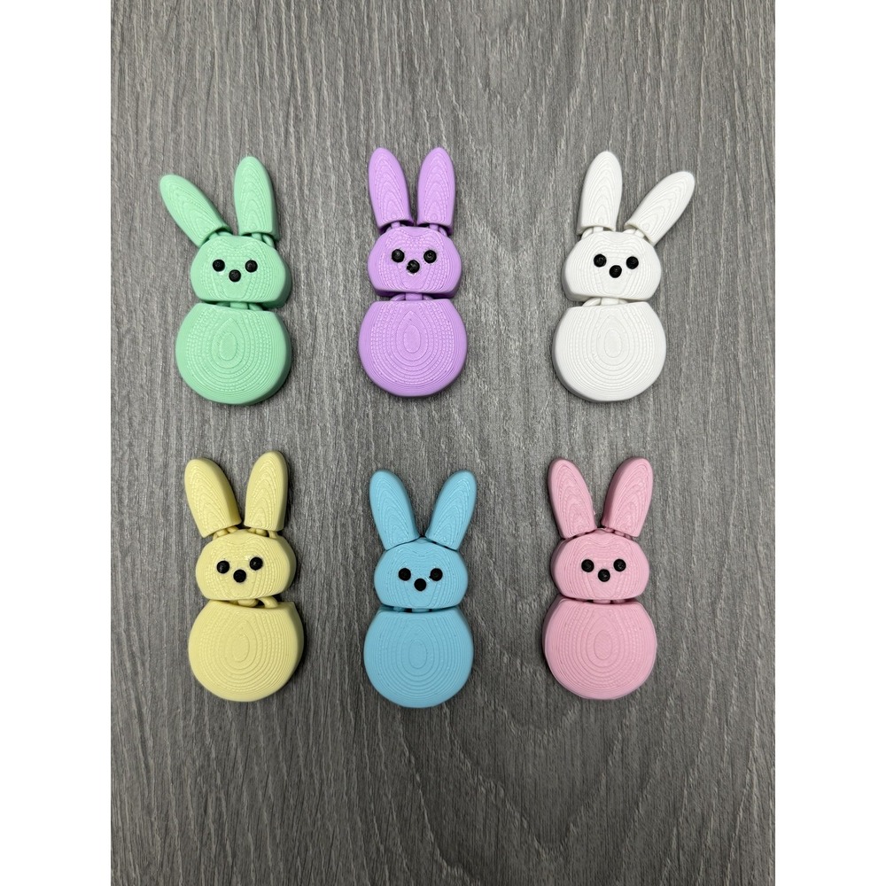 6 Pc - Easter Bunny Fridge Magnets Fidget Articulated 3D Printed Rabbit Pastel‎